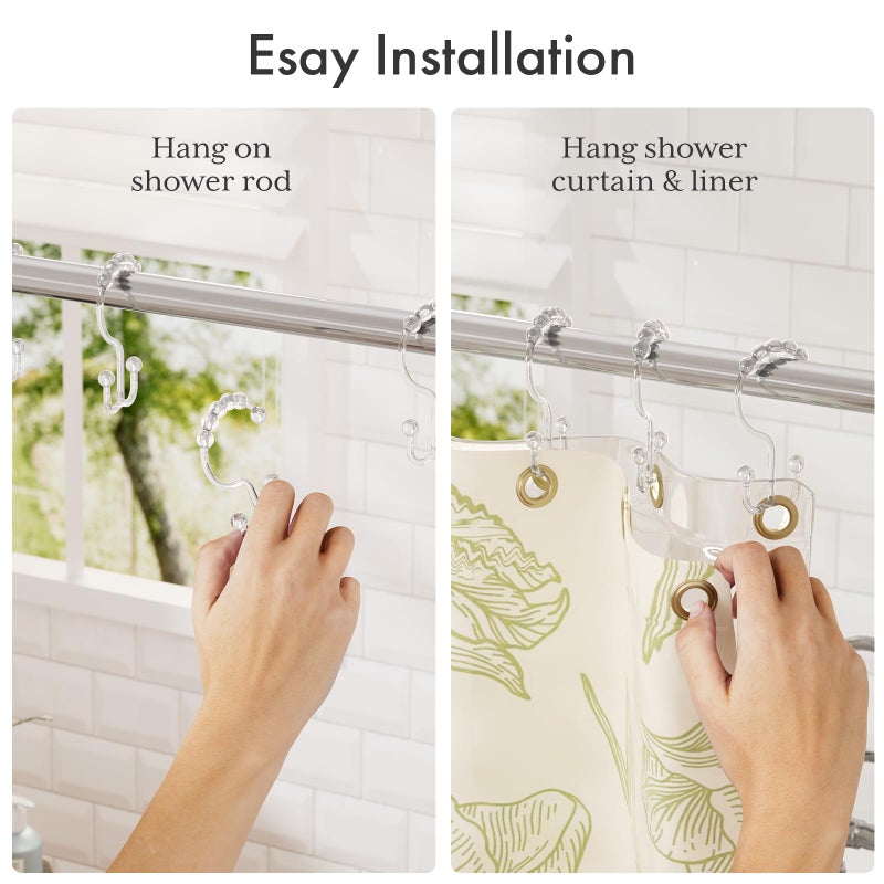 Amazer Plastic Shower Curtain Hooks, Shower Curtain Rings, Double Shower Rings Clear Shower Hooks for Shower Curtain Bathroom Set of 12 - Image 5
